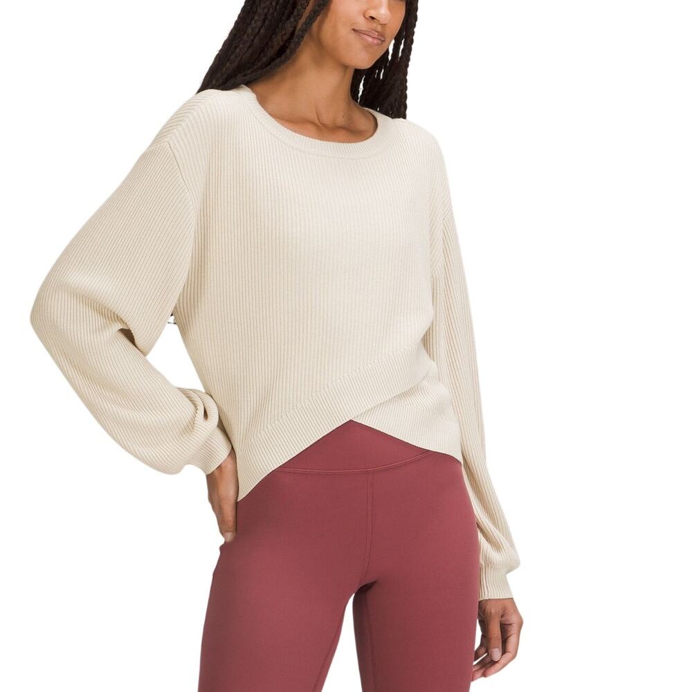 Lululemon Ribbed White Opal Reversible Crossover Sweater Size 4